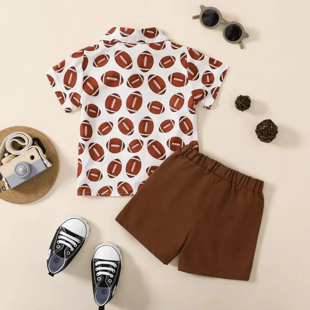Football Boys Button Down Shirt and Shorts Outfit Set